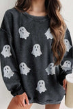 Glitter Ghost Round Neck Long Sleeve Sweatshirt - Trendsi - Flyclothing LLC