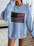 Devine US Flag Round Neck Long Sleeve Knit Top - Trendsi - Flyclothing LLC