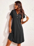 Notched Short Sleeve Lounge Dress - Trendsi - Flyclothing LLC