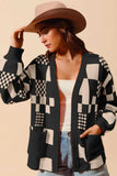 SO ME Checkered Open Front Cardigan with Pockets - Trendsi - Flyclothing LLC