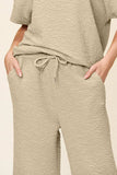 Double Take Full Size Texture Short Sleeve Top and Pants Set - Trendsi - Flyclothing LLC