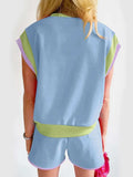 Contrast Round Neck Top and Shorts Set - Trendsi - Flyclothing LLC