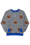 Pumpkin Striped Round Neck Long Sleeve Sweatshirt - Trendsi - Flyclothing LLC