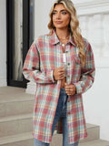 Plaid Collared Neck Long Sleeve Shirt - Trendsi - Flyclothing LLC
