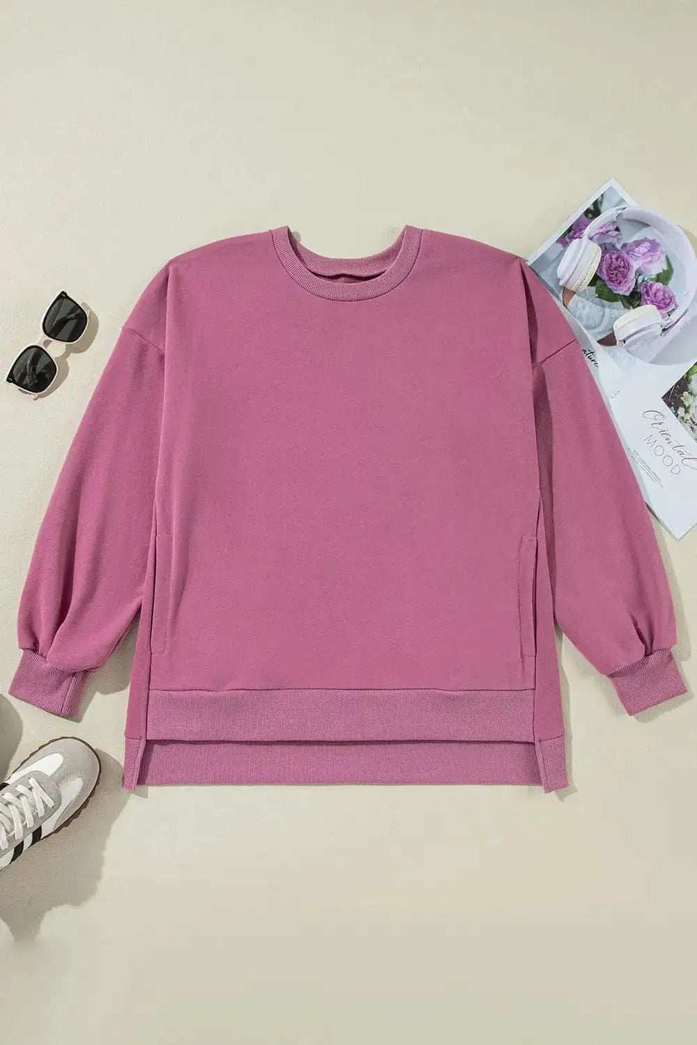 High-Low Round Neck Long Sleeve Sweatshirt - Trendsi - Flyclothing LLC