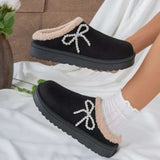 Pearl Bow Round Toe Slippers - Trendsi - Flyclothing LLC