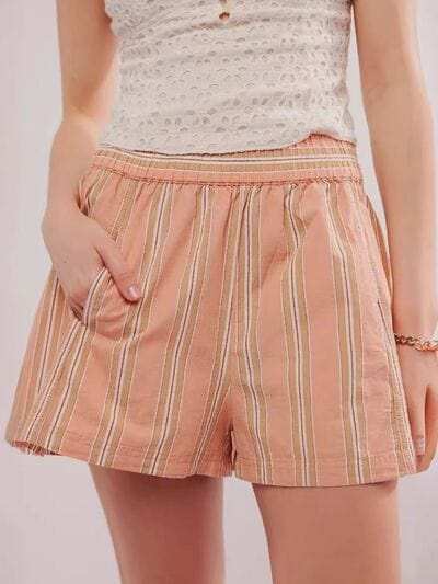 Striped Elastic Waist Shorts - Trendsi - Flyclothing LLC