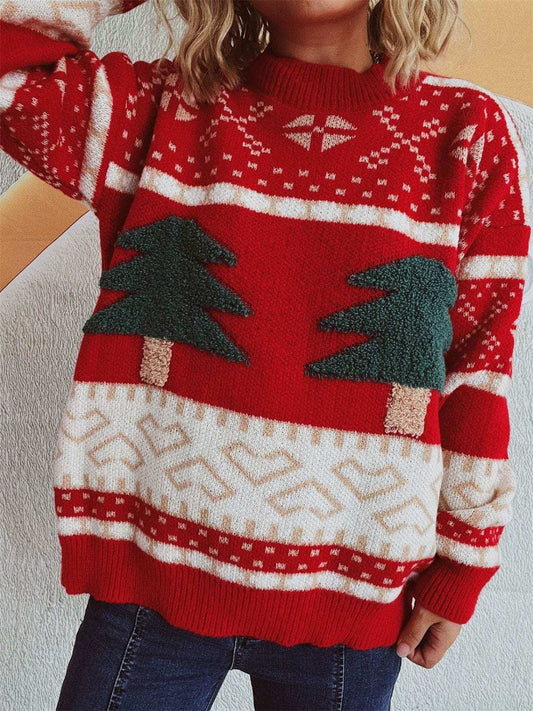 Christmas Tree Mock Neck Long Sleeve Sweater - Trendsi - Flyclothing LLC