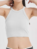 Ribbed Grecian Neck Cropped Tank with Chest Pads - Trendsi - Flyclothing LLC