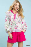 Umgee Paisley Floral Contrast Trim Blouse - Trendsi - Flyclothing LLC