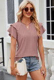 Eyelet Notched Flutter Sleeve T-Shirt - Trendsi - Flyclothing LLC