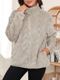 Fuzzy Zip Up Long Sleeve Jacket - Trendsi - Flyclothing LLC