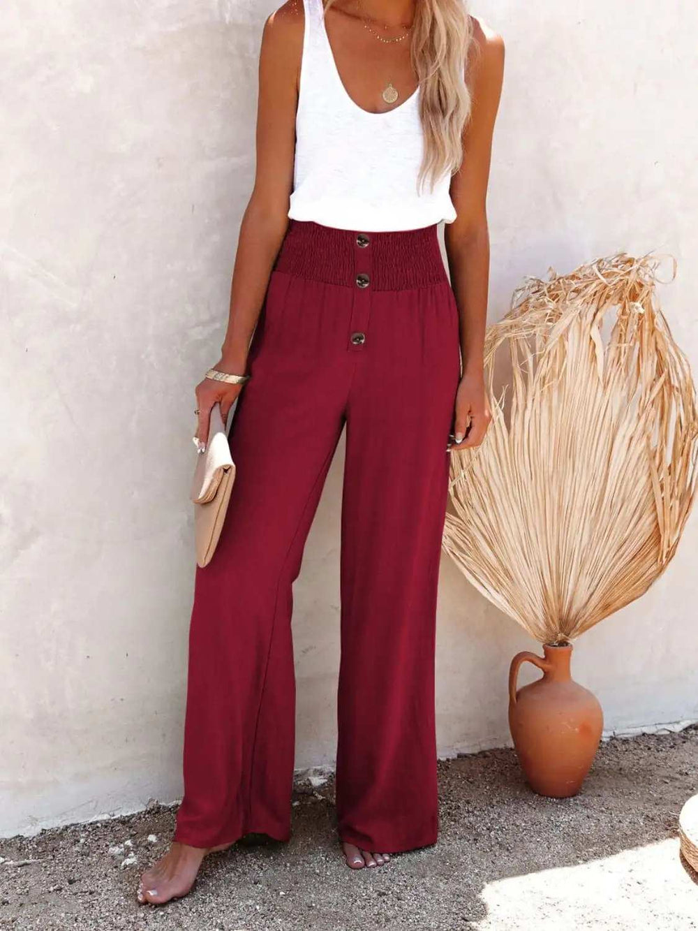 Full Size Decorative Button High Waist Pants - Trendsi - Flyclothing LLC