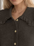 Frill Button Up Collared Neck Long Sleeve Cardigan - Trendsi - Flyclothing LLC
