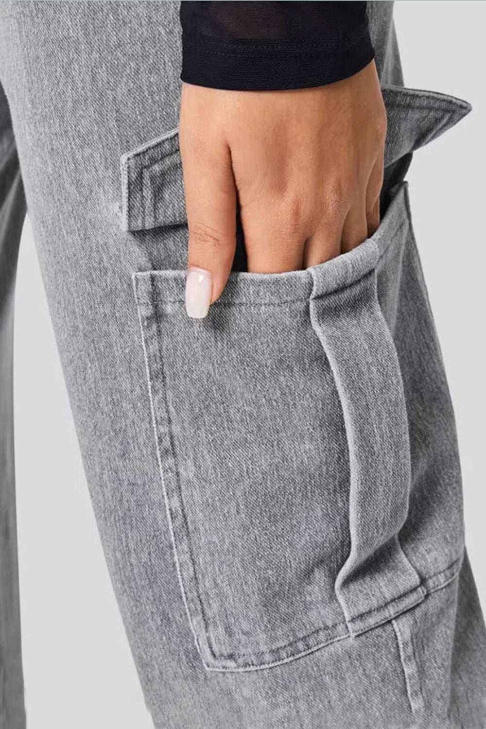 High Waist Straight Leg Cargo Jeans - Trendsi - Flyclothing LLC