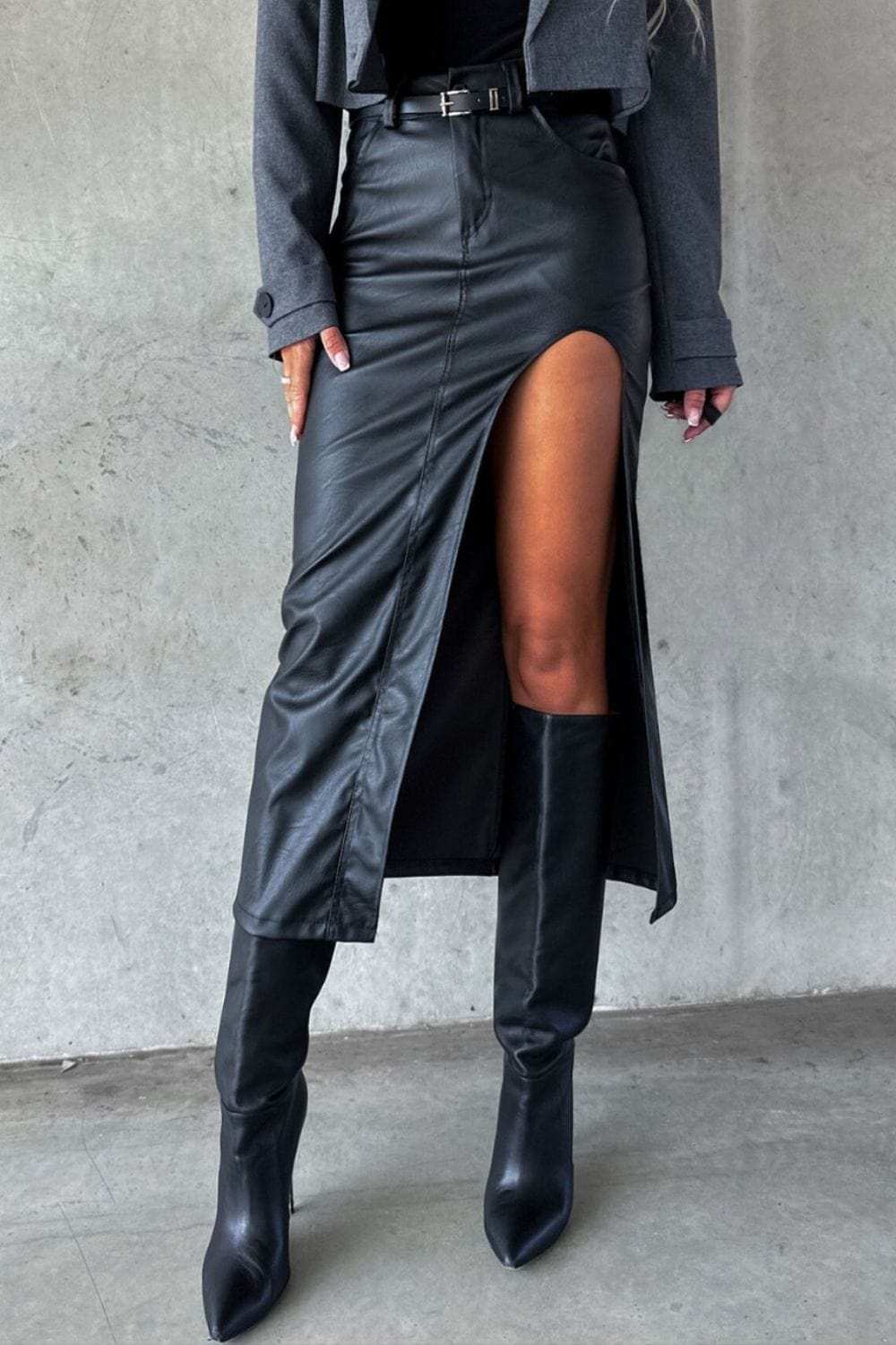 Slit Midi Skirt with Pockets - Trendsi - Flyclothing LLC