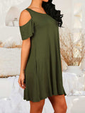 Round Neck Cold Shoulder Short Sleeve Dress - Trendsi - Flyclothing LLC