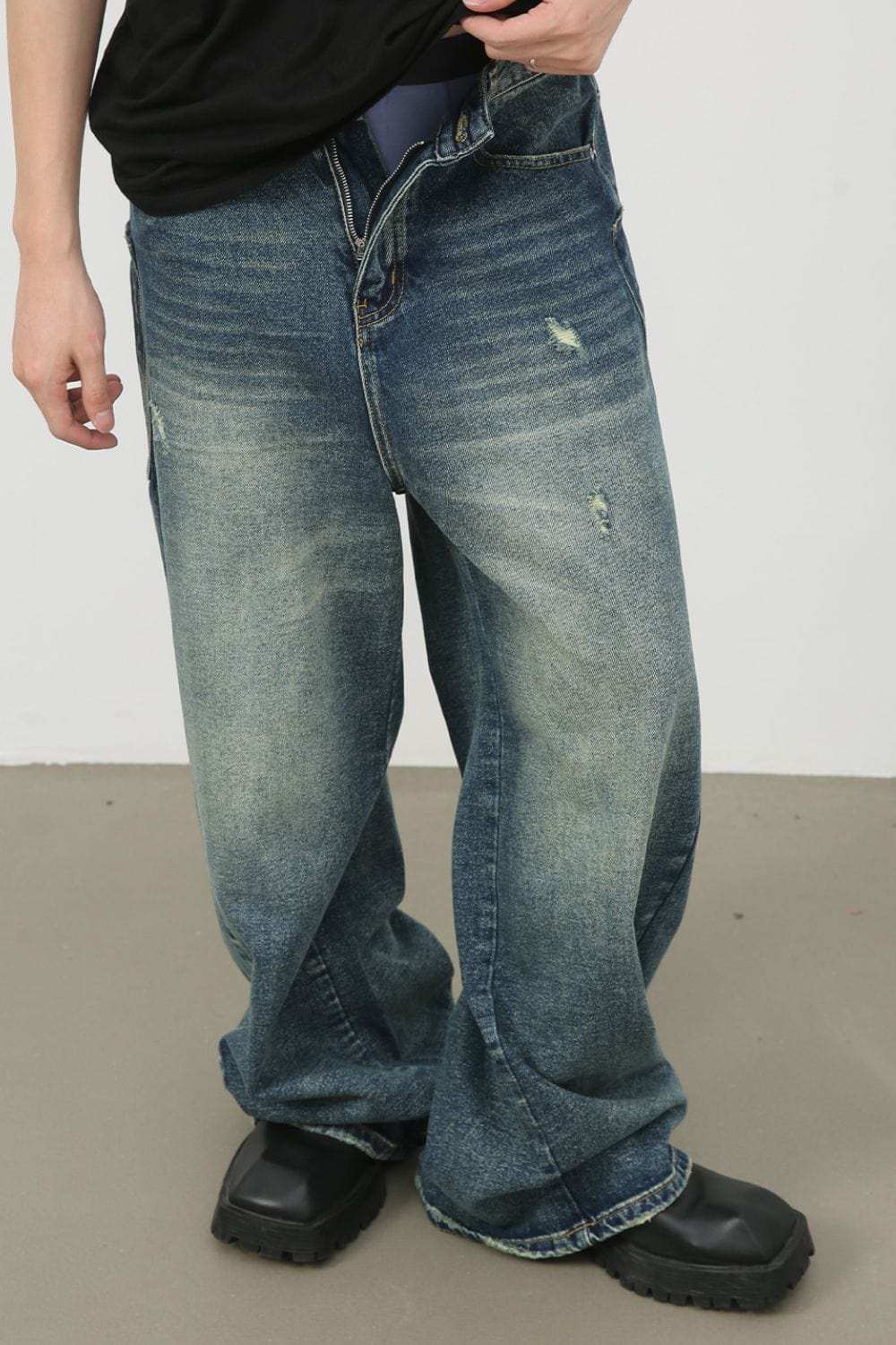 Men's Distressed Detail Wide Leg Jeans - Trendsi - Flyclothing LLC