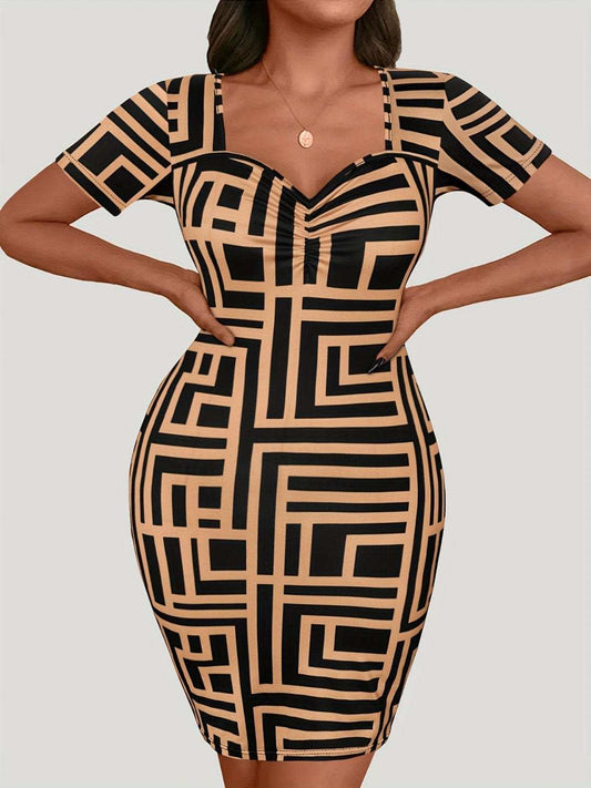 Plus Size Sweetheart Neck Short Sleeve Mini Dress - Trendsi - Flyclothing LLC