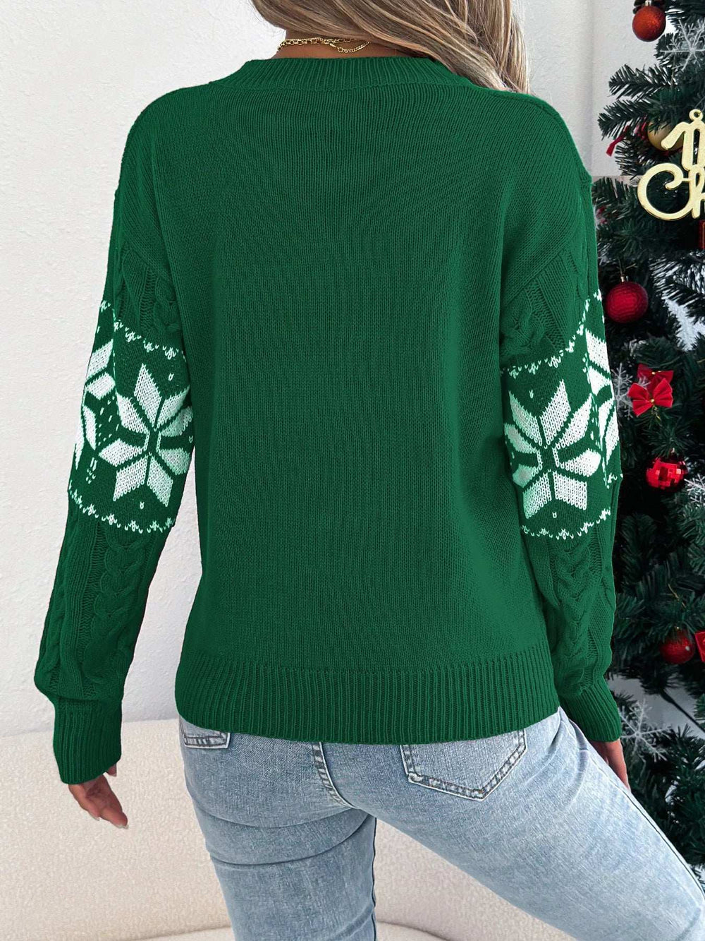 Christmas Snowflake Cable Knit Sweater - Trendsi - Flyclothing LLC