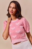 SO ME All Over Heart Valentine Cropped Sweater - Trendsi - Flyclothing LLC