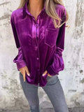 Full Size Velvet Button-Up Long Sleeve Shirt Plus Size - Trendsi - Flyclothing LLC