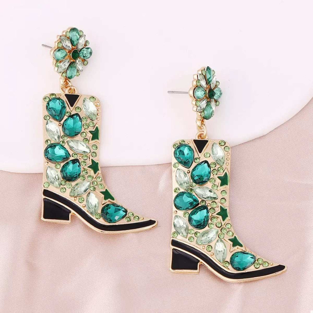 Western Boot Dangle Earrings with Rhinestones - Trendsi - Flyclothing LLC