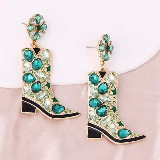 Western Boot Dangle Earrings with Rhinestones - Trendsi - Flyclothing LLC
