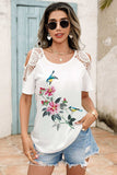 Lace Detail Round Neck Cold Shoulder Blouse - Trendsi - Flyclothing LLC