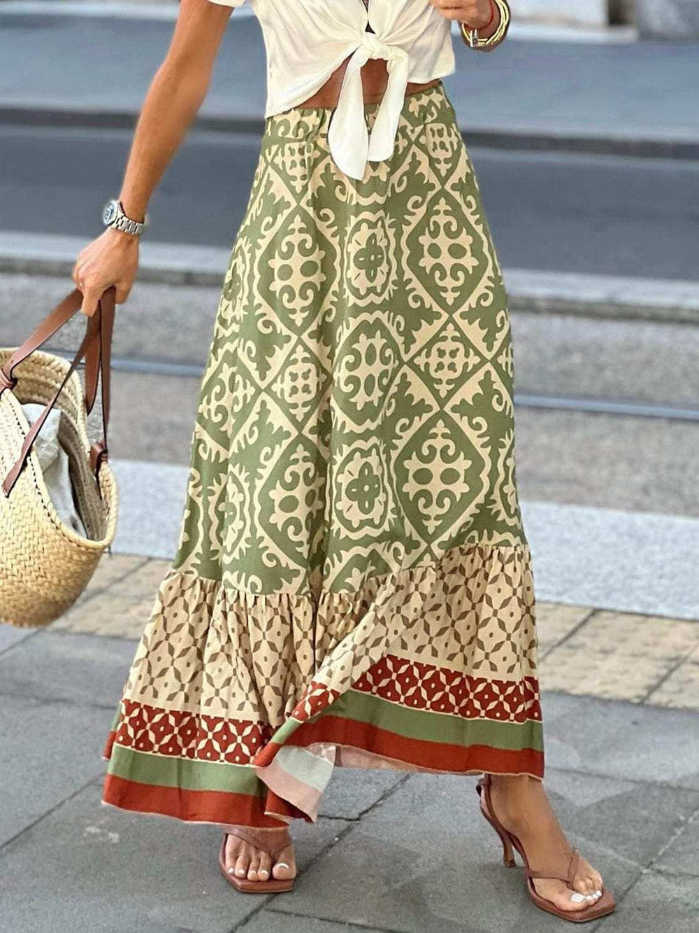 Geometric Elastic Waist Maxi Skirt - Trendsi - Flyclothing LLC