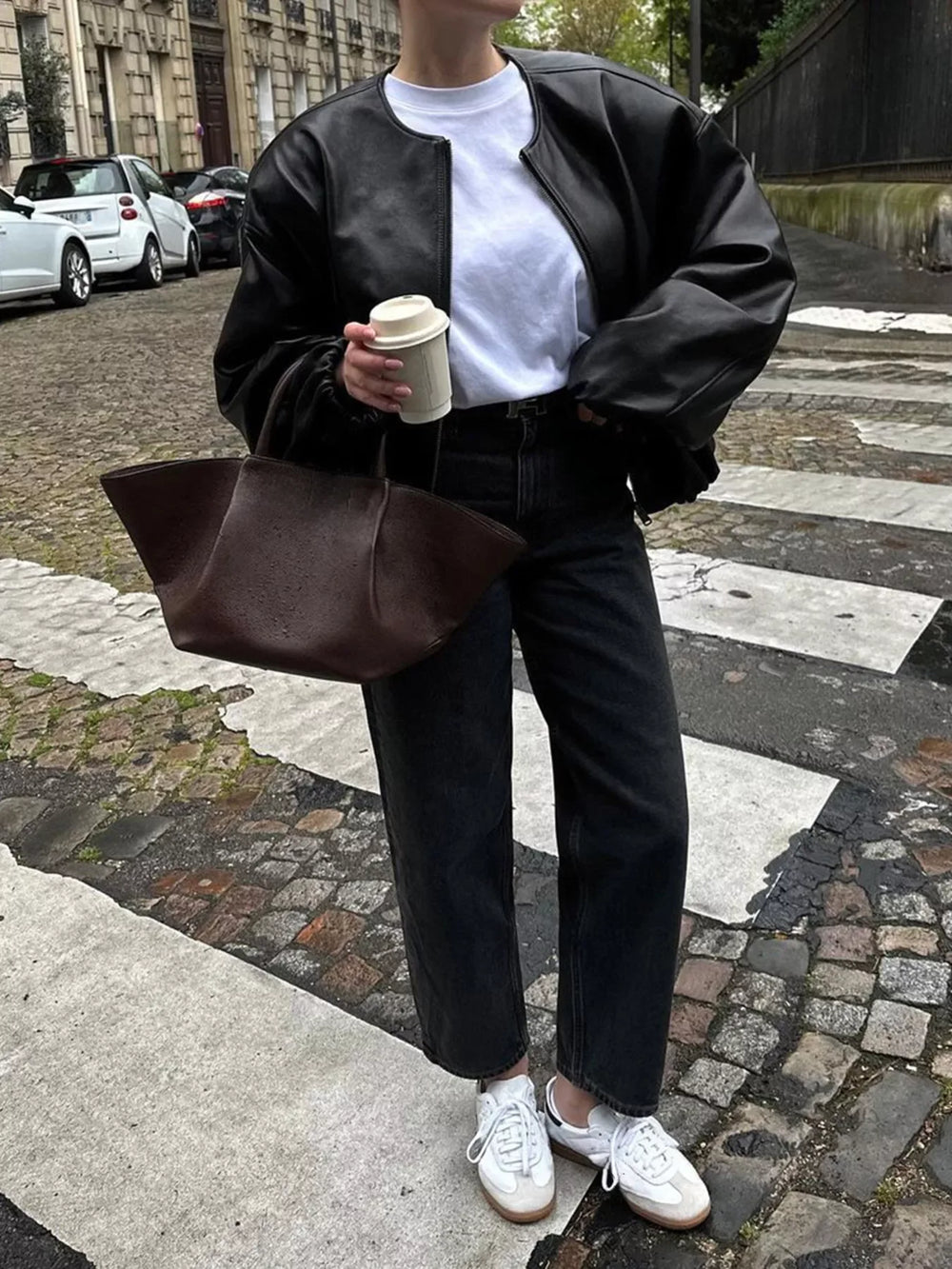 Zip Up Leather Bomber Jacket - Trendsi - Flyclothing LLC