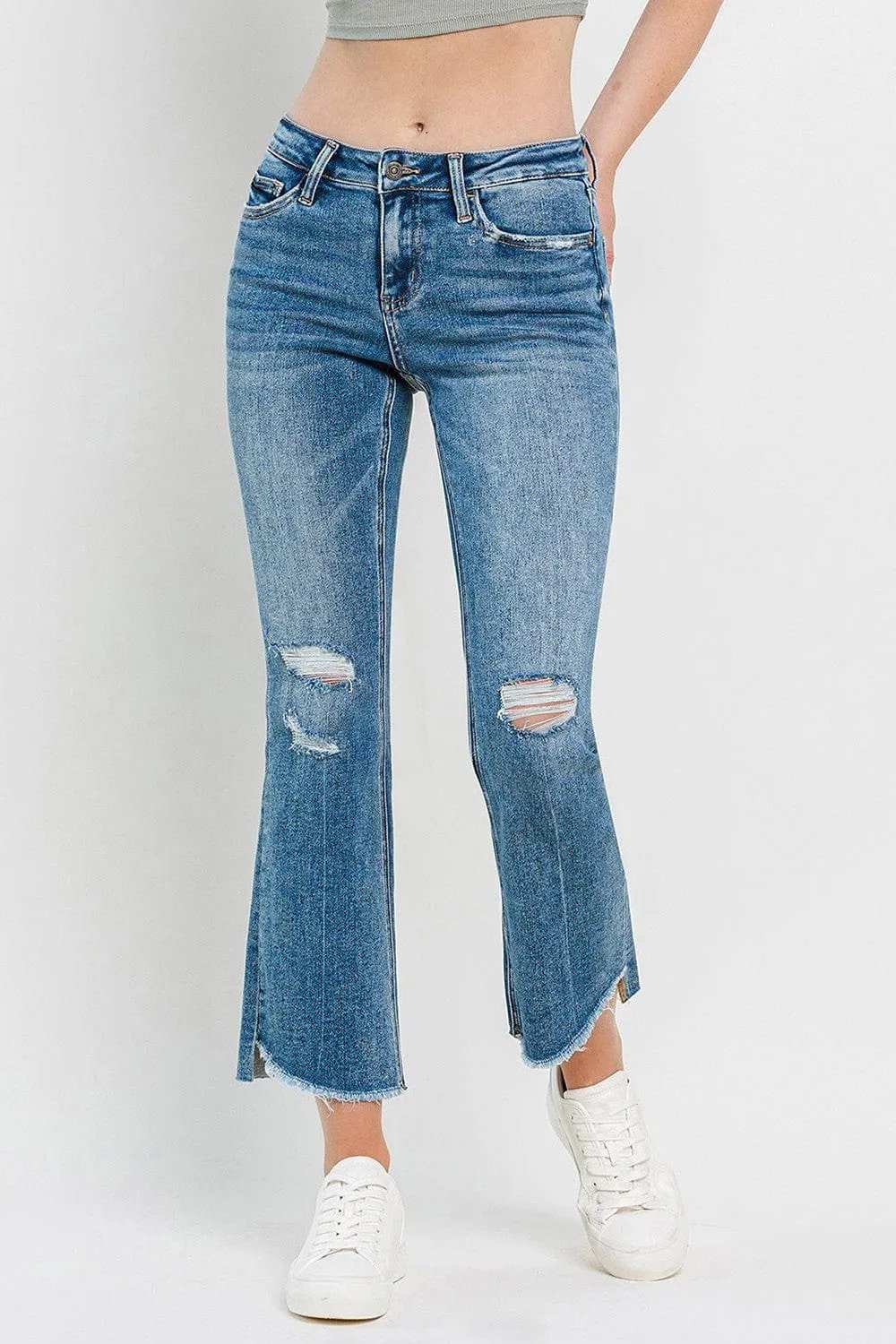 Vervet by Flying Monkey Full Size Mid Rise Distressed Cropped Flare Jeans - Trendsi - Flyclothing LLC