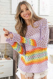 BiBi Rainbow Stripe Hollow Out Cover Up - Trendsi - Flyclothing LLC