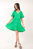 VERY J Texture V-Neck Ruffled Tiered Dress - Trendsi - Flyclothing LLC