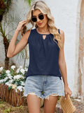 Eyelet Cutout Round Neck Tank - Trendsi - Flyclothing LLC