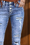 Distressed Button-Fly Bootcut Jeans with Pockets - Trendsi - Flyclothing LLC