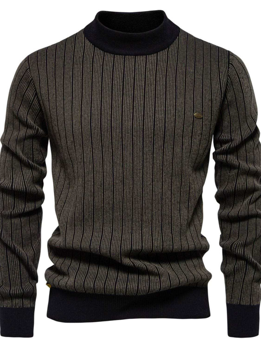 Men's Mock Neck Contrast Striped Sweater - Trendsi - Flyclothing LLC