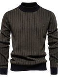 Men's Mock Neck Contrast Striped Sweater - Trendsi - Flyclothing LLC