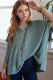 Oversized Ribbed Knit V Neck Dolman Short Sleeve Top - Trendsi - Flyclothing LLC