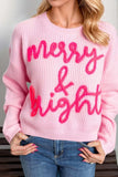 Double Take Full Size MERRY & BRIGHT Christmas Dropped Shoulder Cropped Sweater - Trendsi - Flyclothing LLC