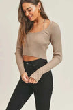 MABLE Long Sleeve Crop Sweater Top and Inner Bra Set - Trendsi - Flyclothing LLC