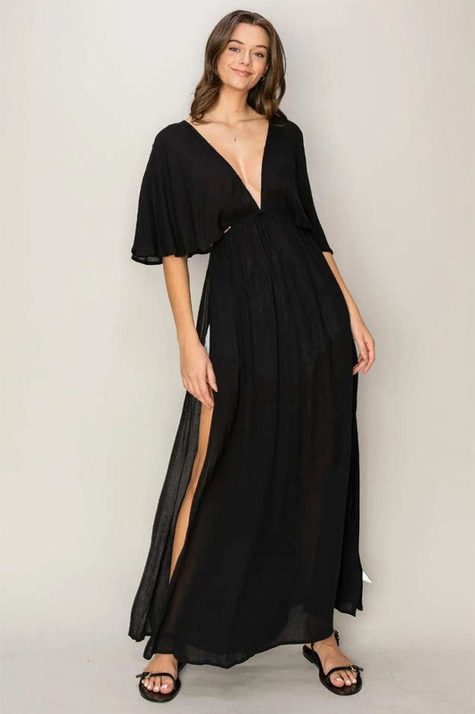 HYFVE Tie Back Maxi Split Cover Up Dress - Trendsi - Flyclothing LLC