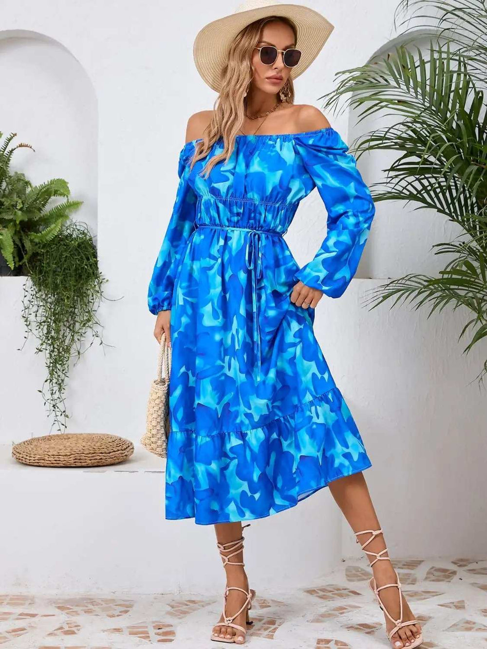Printed Long Sleeve Midi Dress - Trendsi - Flyclothing LLC