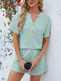 Casual Button Detail Ribbed Top and Shorts Two-Piece Set - Trendsi - Flyclothing LLC