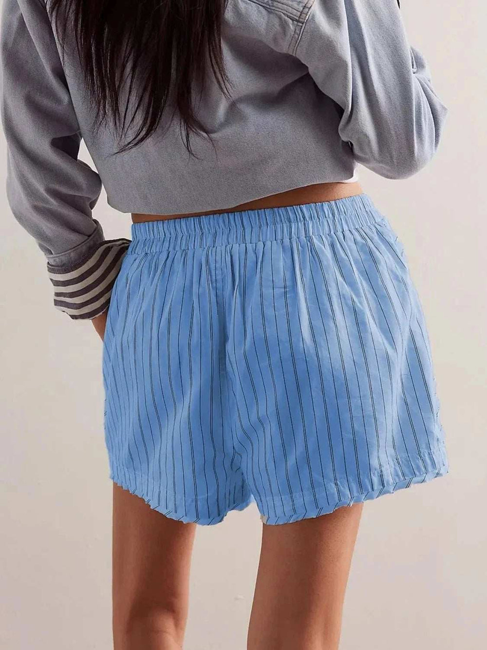 Striped Elastic Waist Shorts - Trendsi - Flyclothing LLC