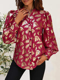 Printed Notched Long Sleeve Shirt - Trendsi - Flyclothing LLC