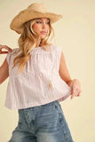 Aemi+Co Ruched Striped Round Neck Sleeveless Top - Trendsi - Flyclothing LLC