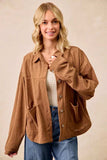 BiBi Corduroy Relaxed Fit Shacket with Back Pleat - Trendsi - Flyclothing LLC