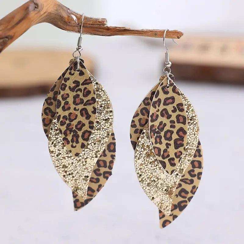PU Leather Leopard Leaf Earrings - Trendsi - Flyclothing LLC