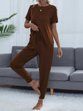 Round Neck Top and Pants Lounge Set - Trendsi - Flyclothing LLC